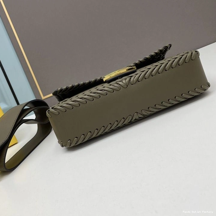 Cheap HOT Green Leather Stitching In Medium Fendi Baguette Bag 0813